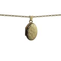 9ct Gold 22x15mm oval hand engraved Locket with a 1.4mm wide belcher Chain