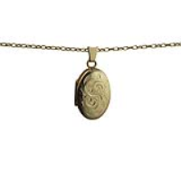 9ct Gold 22x15mm oval hand engraved Locket with a 1.4mm wide belcher Chain 16 inches Only Suitable for Children