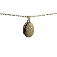 9ct Gold 22x15mm oval hand engraved Miraculous Medal Locket with a 1.4mm wide belcher Chain 18 inches