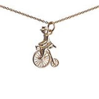 9ct Gold 22x15mm Penny Farthing with rider in top hat Pendant with a 1.1mm wide cable Chain 16 inches Only Suitable for Children