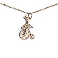 9ct Gold 22x15mm Penny Farthing with rider in top hat Pendant with a 1.1mm wide cable Chain 18 inches