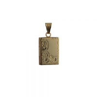 9ct Gold 22x15mm rectangular half hand engraved flat Locket