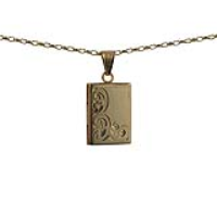 9ct Gold 22x15mm rectangular half hand engraved flat Locket with a 1.4mm wide belcher Chain 16 inches Only Suitable for Children