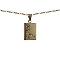 9ct Gold 22x15mm rectangular half hand engraved flat Locket with a 1.4mm wide belcher Chain 18 inches