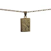 9ct Gold 22x15mm rectangular hand engraved flat Locket with a 1.4mm wide belcher Chain