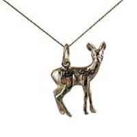 9ct Gold 22x17mm Deer Pendant with a 0.6mm wide curb Chain