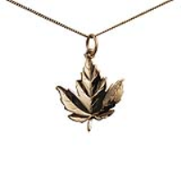 9ct Gold 22x19mm solid Maple Leaf Pendant with a 0.6mm wide curb Chain