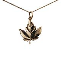 9ct Gold 22x19mm solid Maple Leaf Pendant with a 0.6mm wide curb Chain 18 inches