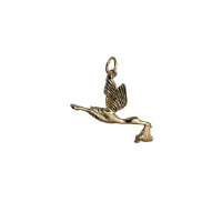 9ct Gold 22x30mm solid Stork with Baby Pendant or Charm