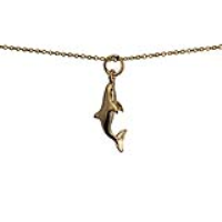 9ct Gold 22x7mm swimming Dolphin Pendant with a 1.1mm wide cable Chain