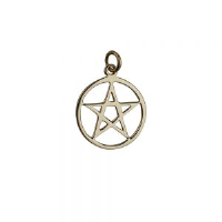 9ct Gold 23mm plain Pentangle in a circle Pendant