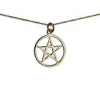 9ct Gold 23mm plain Pentangle in a circle Pendant with a 1.1mm wide cable Chain