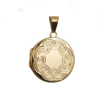 9ct Gold 23mm round hand engraved celtic pattern flat Locket