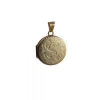9ct Gold 23mm round hand engraved flat Locket