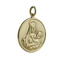 9ct Gold 23mm round Madonna and Child Pendant