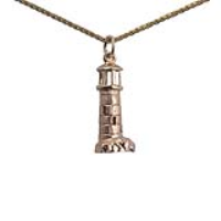 9ct Gold 23x10mm solid Lighthouse Pendant with a 1.1mm wide spiga Chain 16 inches Only Suitable for Children