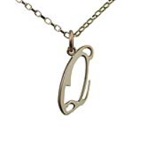 9ct Gold 23x11mm plain palace script Initial Q Pendant with a 1.4mm wide belcher Chain 16 inches Only Suitable for Children