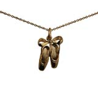 9ct Gold 23x12mm Ballet Shoes with Bow Pendant with a 1.1mm wide cable Chain
