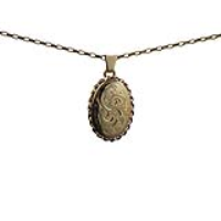 9ct Gold 23x16mm oval hand engraved twisted wire edge Locket with a 1.4mm wide belcher Chain 24 inches