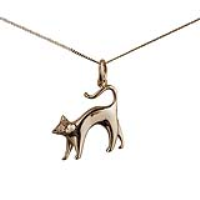 9ct Gold 23x21mm Cat Pendant with a 0.6mm wide curb Chain