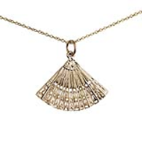 9ct Gold 23x30mm Hand Fan Pendant with a 1.1mm wide cable Chain