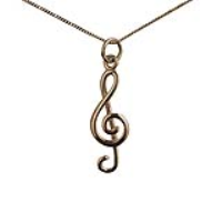 9ct Gold 23x9mm G Clef Pendant with a 0.6mm wide curb Chain