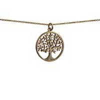 9ct Gold 24mm round 1.7mm thick Tree of Life Pendant with a 1.1mm wide cable Chain
