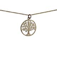 9ct Gold 24mm round 1mm thick Tree of Life Pendant with a 1.1mm wide cable Chain
