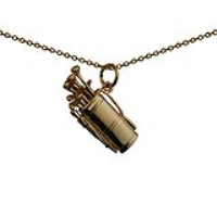 9ct Gold 24x10mm Golf Bag and Clubs Pendant with a 1.1mm wide cable Chain 16 inches Only Suitable for Children