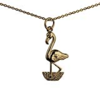 9ct Gold 24x13mm Flamingo Pendant with a 1.1mm wide cable Chain