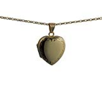 9ct Gold 24x20mm heart shaped hand engraved scroll edge plain centre Locket with a 1.4mm wide belcher Chain