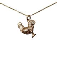 9ct Gold 24x21mm solid Cockerel Pendant with a 1.1mm wide cable Chain
