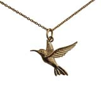 9ct Gold 24x22mm Hummingbird Pendant with a 1.1mm wide cable Chain