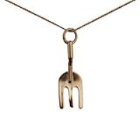 9ct Gold 24x9mm solid Gardeners Fork Pendant with a 0.6mm wide curb Chain