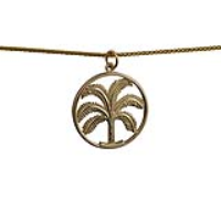9ct Gold 25mm Palm Tree in Circle Pendant with a 1.1mm wide spiga Chain 16 inches Only Suitable for Children