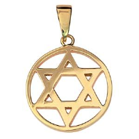 9ct Gold 25mm plain Star of David in a circle Pendant on a bail loop