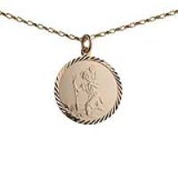 9ct Gold 25mm round diamond cut edge St Christopher Pendant with a 1.4mm wide belcher Chain 16 inches Only Suitable for Children