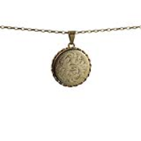 9ct Gold 25mm round hand engraved twisted wire edge flat Locket with a 1.4mm wide belcher Chain 24 inches