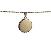 9ct Gold 25mm round plain twisted wire edge flat Locket with a 1.4mm wide belcher Chain