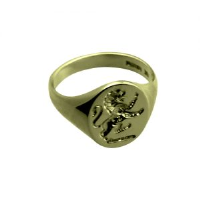 9ct Gold 25x12mm gents seal engraved Lion Rampant Signet Ring Sizes R-W