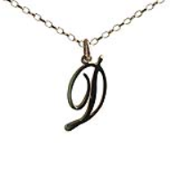 9ct Gold 25x13mm plain palace script Initial D Pendant with a 1.4mm wide belcher Chain 16 inches Only Suitable for Children