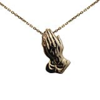 9ct Gold 25x13mm Praying Hands Pendant with a 1.2mm wide cable Chain 16 inches Only Suitable for Children