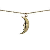 9ct Gold 25x14mm Half Moon Pendant with a 1.1mm wide cable Chain 18 inches