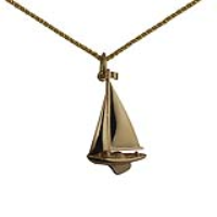 9ct Gold 25x15mm Yacht Pendant with a 1.1mm wide spiga Chain 16 inches Only Suitable for Children