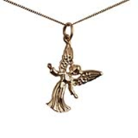 9ct Gold 25x18mm welcoming Guardian Angel Pendant with a 0.6mm wide curb Chain 16 inches Only Suitable for Children