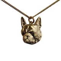 9ct Gold 25x20mm Boxer Dog Head Pendant with a 1.8mm wide curb Chain 16 inches Only Suitable for Children