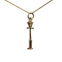 9ct Gold 25x6mm Gas Lamp Post Pendant with a 0.6mm wide curb Chain