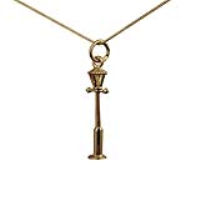 9ct Gold 25x6mm Gas Lamp Post Pendant with a 0.6mm wide curb Chain 16 inches Only Suitable for Children
