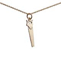 9ct Gold 25x7mm solid Hand Saw Pendant with a 1.1mm wide cable Chain