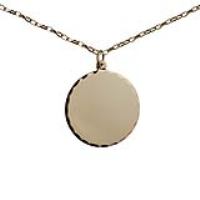 9ct Gold 26mm diamond cut edge round Disc Pendant with a 1.4mm wide belcher Chain
